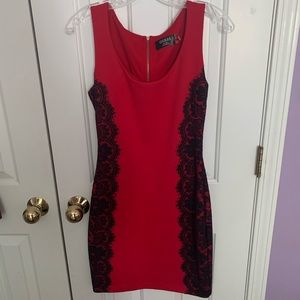 Red Dress with Black Lace Details
